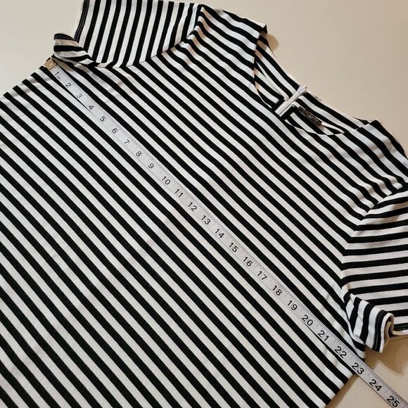 Talbots Women's Black Stripe Rayon Short Sleeve Roundneck Top - Picture 3 of 12